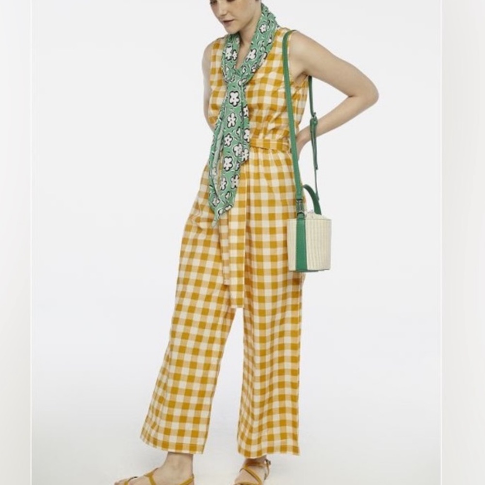 Compania Fantastica Yellow White Checkered Jumpsuit Playsuit Gingham %100 Cotton